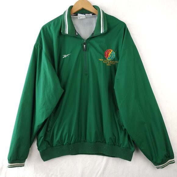 VTG Reebok Jacket Mens Large Green 1/2 Zip Pullover Mesh Lined Vent Windbreaker - Picture 1 of 16